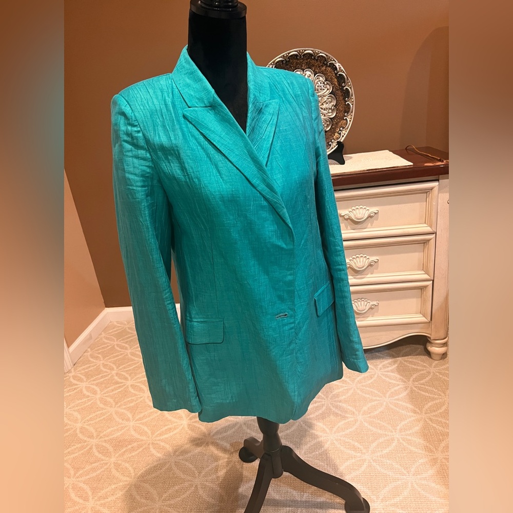 Vico Turquoise Linen Blend Blazer